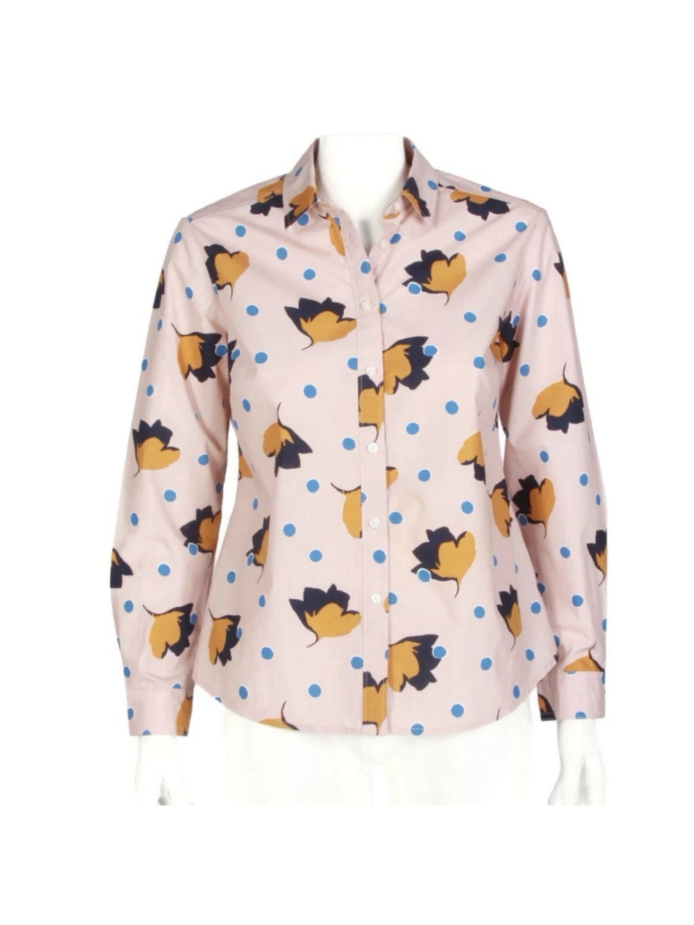 BODEN Floral Blush Pink Ochre Floral Blue Dot Button Down Shirt Top 8 Workwear